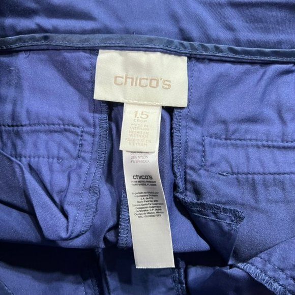 Chico's Blue Crop Pants With Tabs To Roll Cuffs Size M/10 - Picture 9 of 9